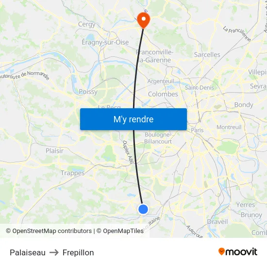 Palaiseau to Frepillon map