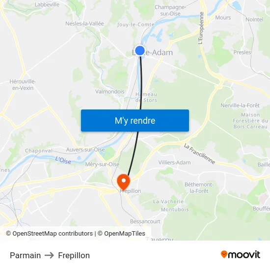 Parmain to Frepillon map