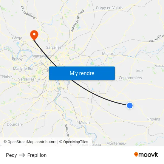 Pecy to Frepillon map