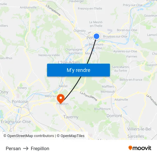 Persan to Frepillon map