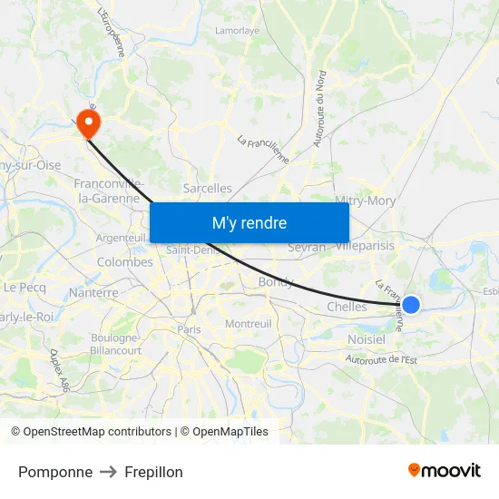 Pomponne to Frepillon map
