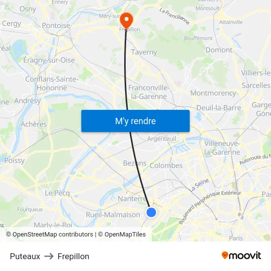 Puteaux to Frepillon map