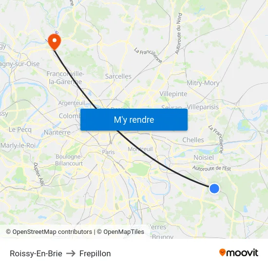 Roissy-En-Brie to Frepillon map