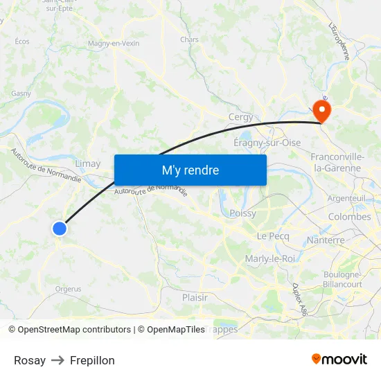 Rosay to Frepillon map