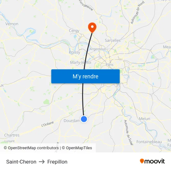 Saint-Cheron to Frepillon map