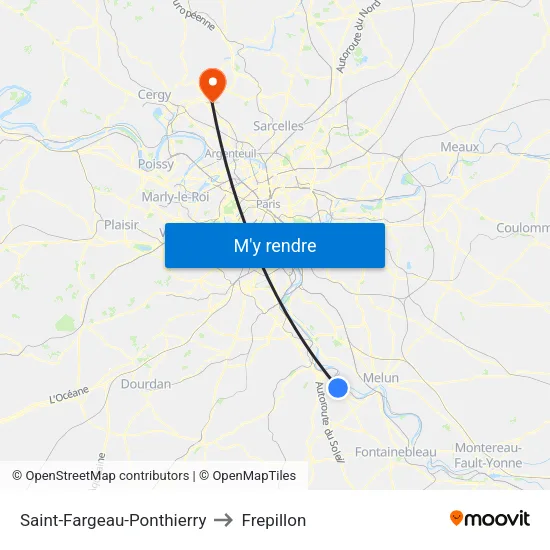 Saint-Fargeau-Ponthierry to Frepillon map