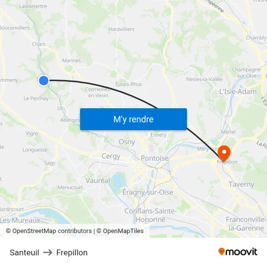 Santeuil to Frepillon map