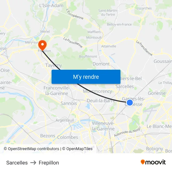 Sarcelles to Frepillon map