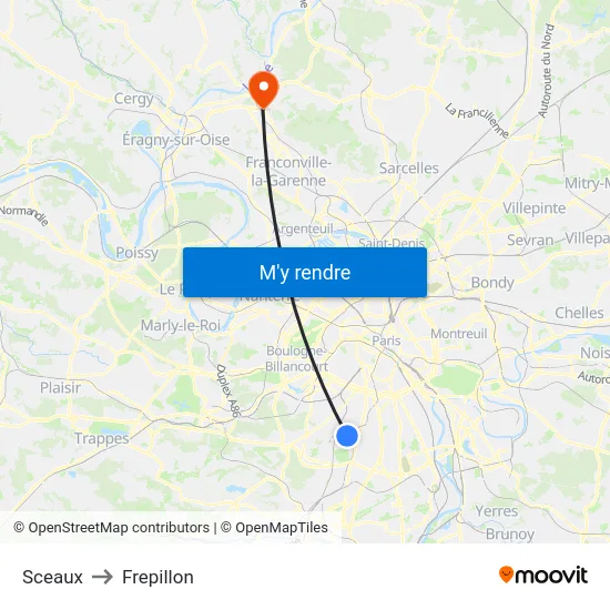 Sceaux to Frepillon map