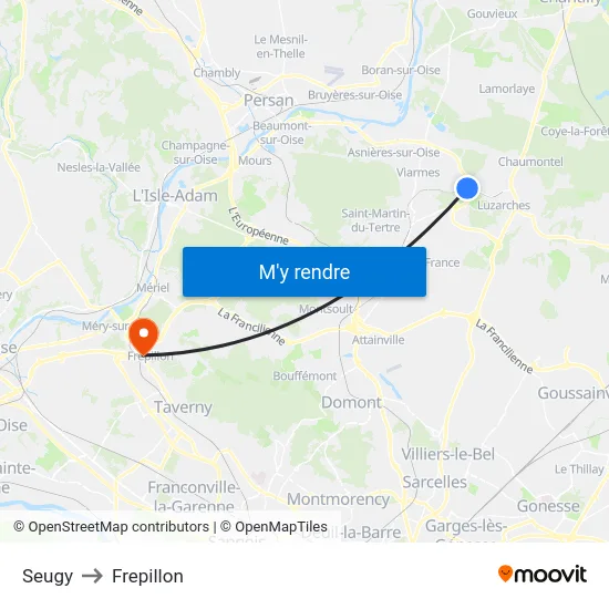 Seugy to Frepillon map