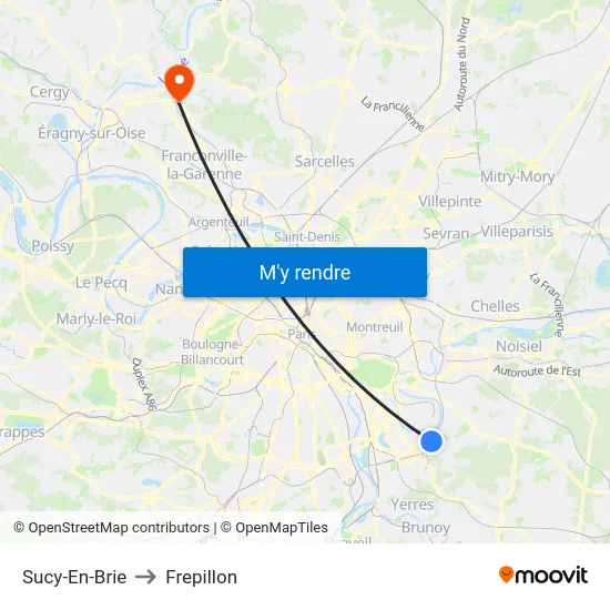 Sucy-En-Brie to Frepillon map