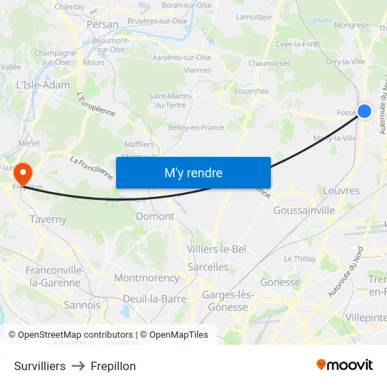 Survilliers to Frepillon map
