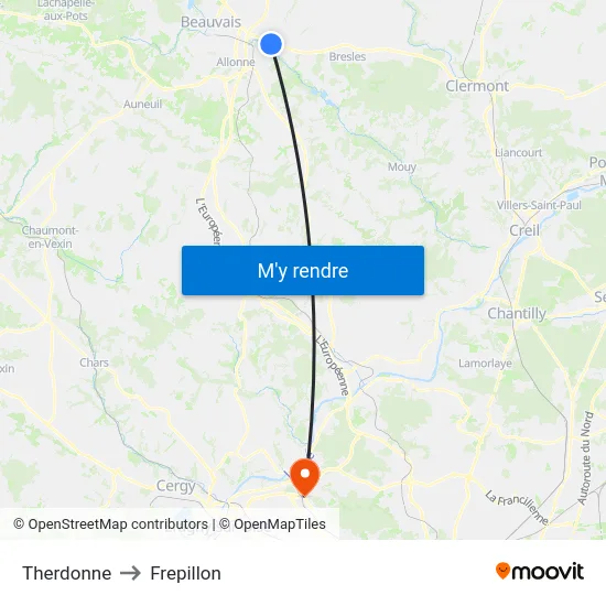 Therdonne to Frepillon map