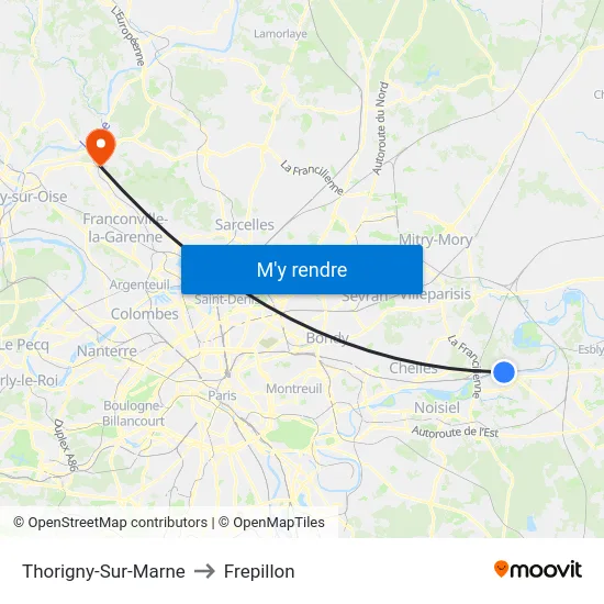 Thorigny-Sur-Marne to Frepillon map