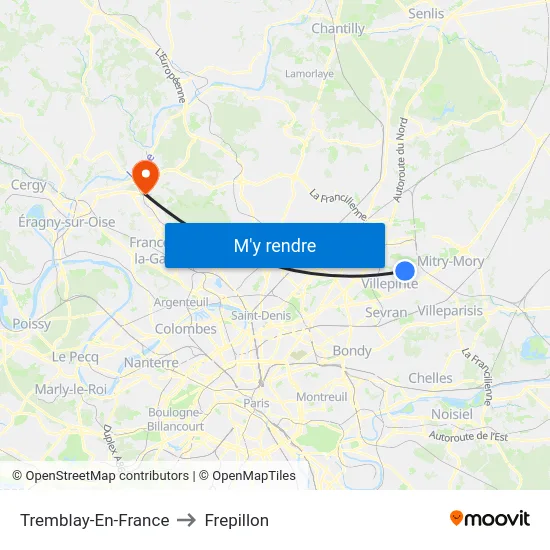 Tremblay-En-France to Frepillon map