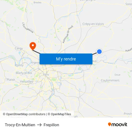 Trocy-En-Multien to Frepillon map