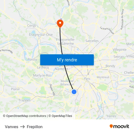 Vanves to Frepillon map