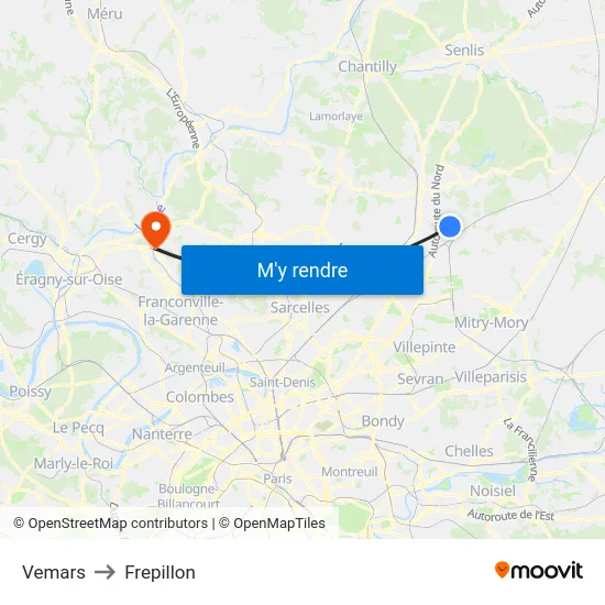 Vemars to Frepillon map