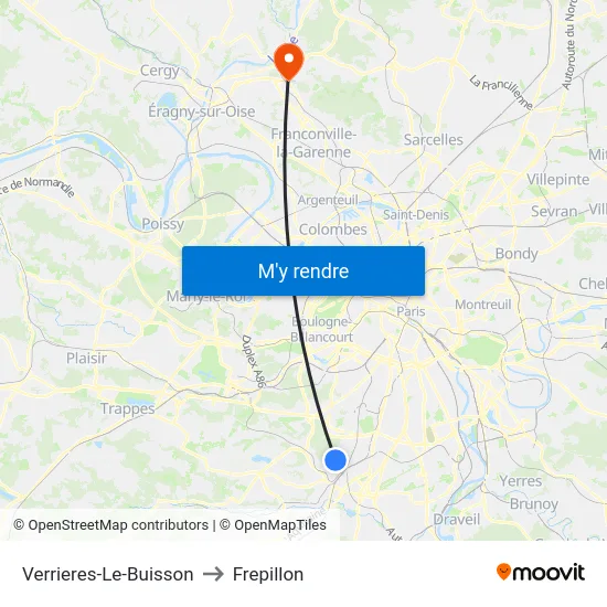 Verrieres-Le-Buisson to Frepillon map