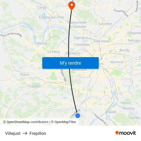 Villejust to Frepillon map