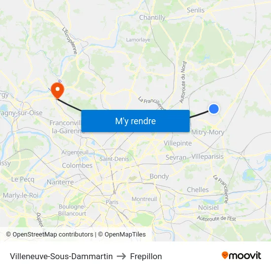 Villeneuve-Sous-Dammartin to Frepillon map