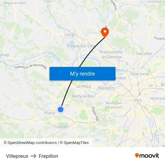 Villepreux to Frepillon map