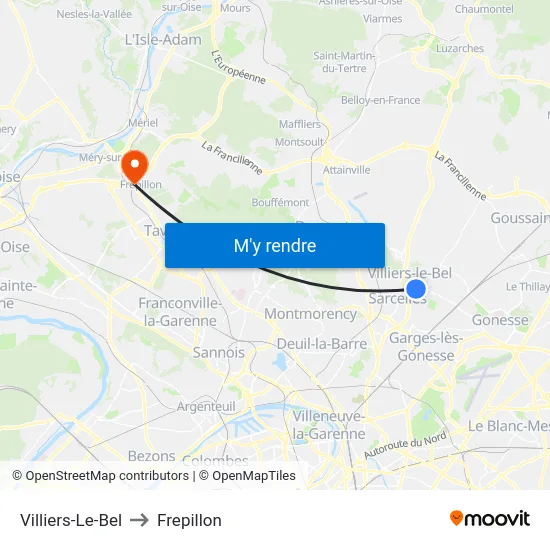 Villiers-Le-Bel to Frepillon map