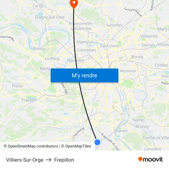 Villiers-Sur-Orge to Frepillon map