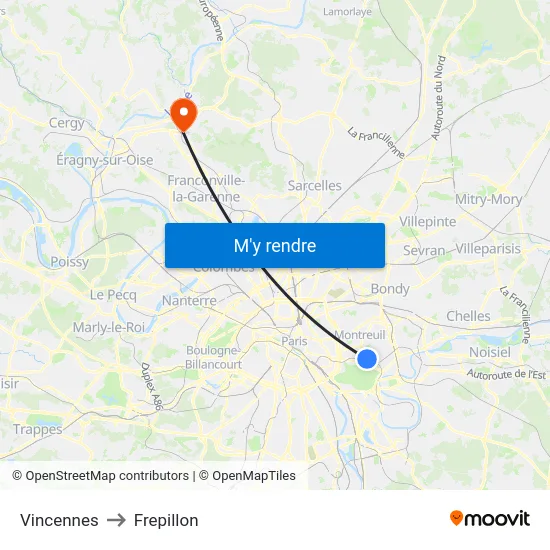 Vincennes to Frepillon map