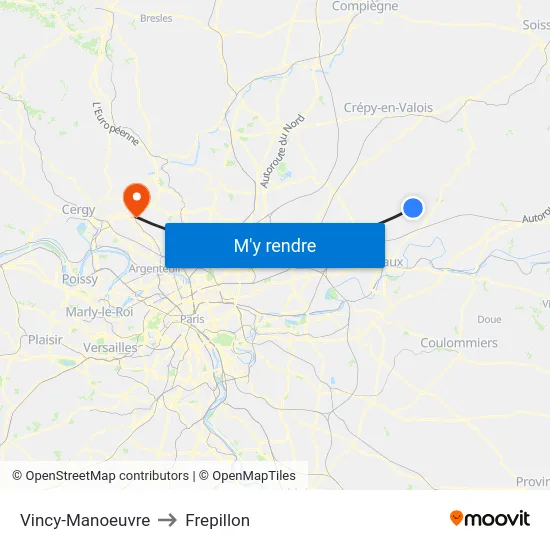 Vincy-Manoeuvre to Frepillon map
