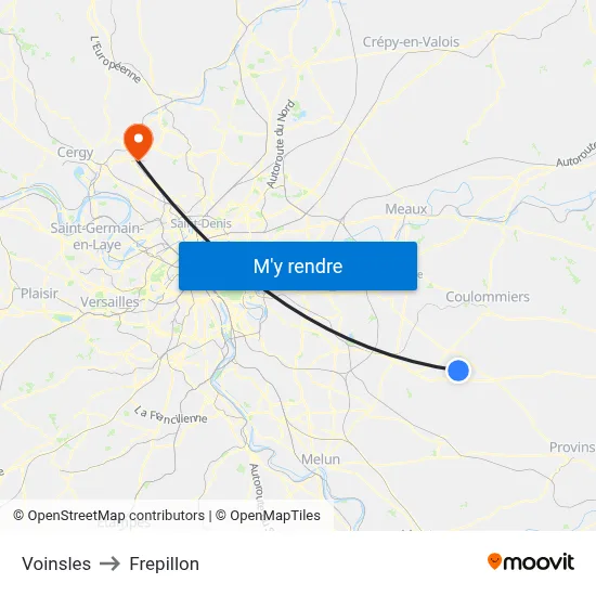 Voinsles to Frepillon map