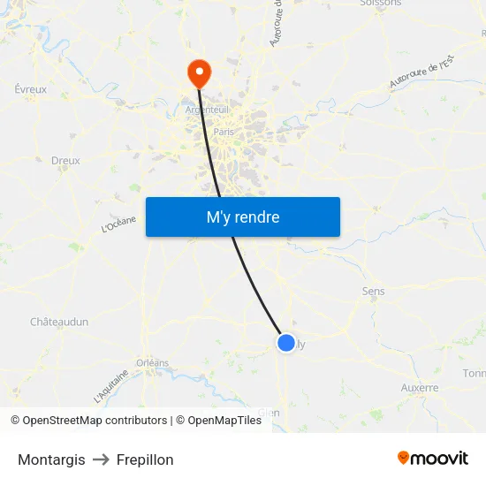 Montargis to Frepillon map