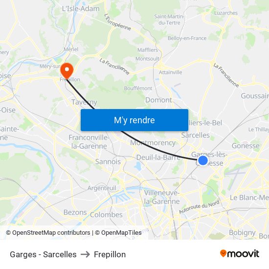 Garges - Sarcelles to Frepillon map