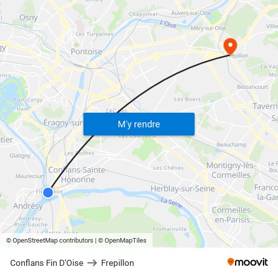 Conflans Fin D'Oise to Frepillon map
