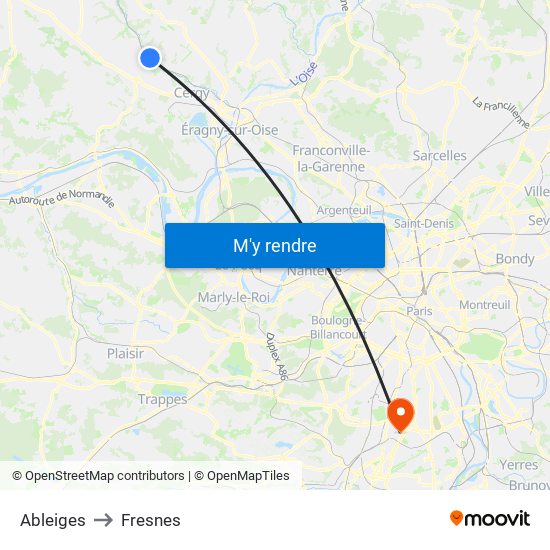 Ableiges to Fresnes map