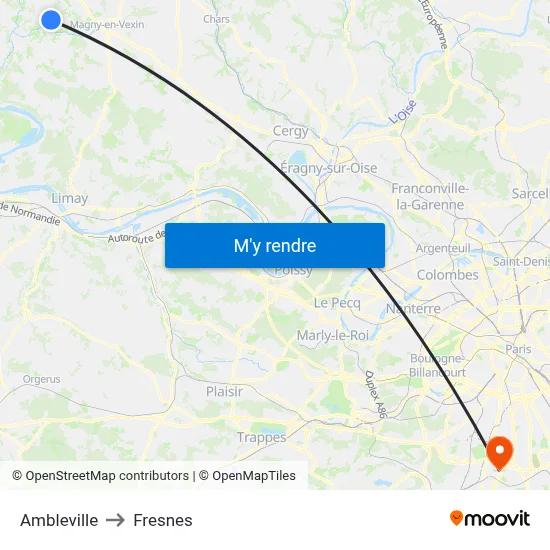 Ambleville to Fresnes map