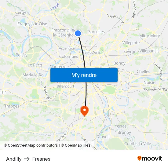 Andilly to Fresnes map