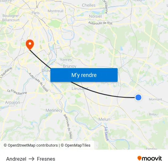 Andrezel to Fresnes map
