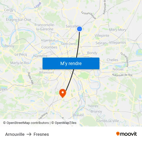 Arnouville to Fresnes map