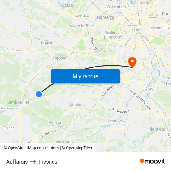Auffargis to Fresnes map