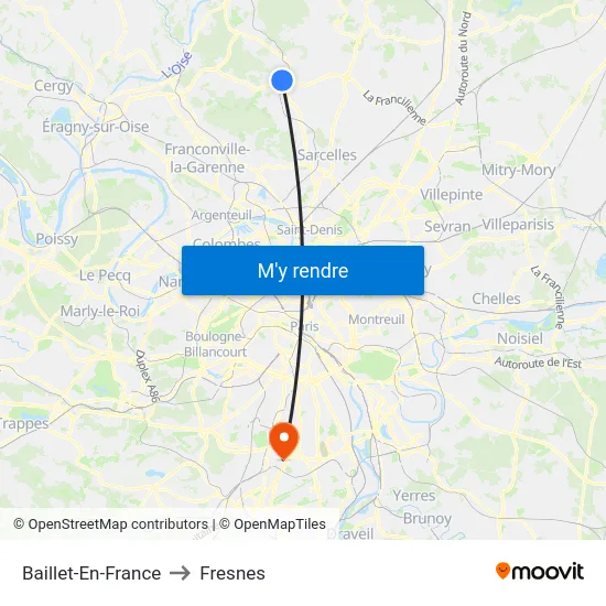 Baillet-En-France to Fresnes map