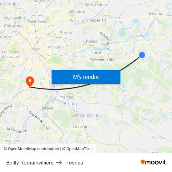 Bailly-Romainvilliers to Fresnes map