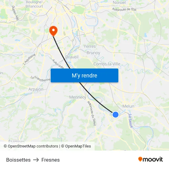 Boissettes to Fresnes map