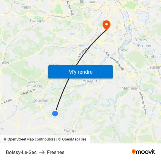 Boissy-Le-Sec to Fresnes map