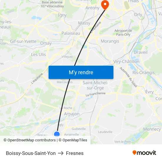 Boissy-Sous-Saint-Yon to Fresnes map
