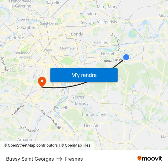 Bussy-Saint-Georges to Fresnes map