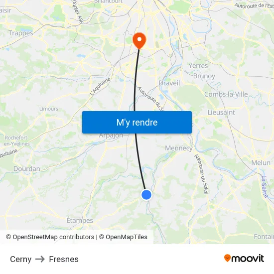 Cerny to Fresnes map