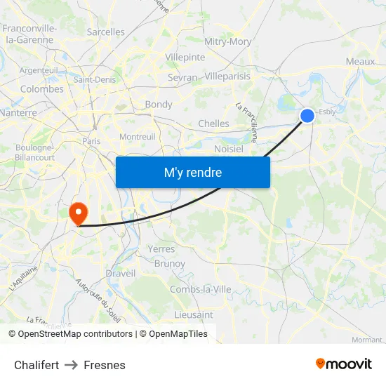 Chalifert to Fresnes map