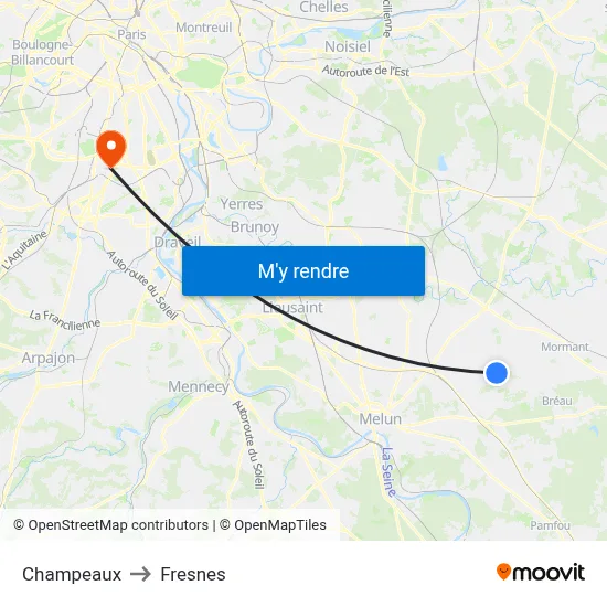 Champeaux to Fresnes map