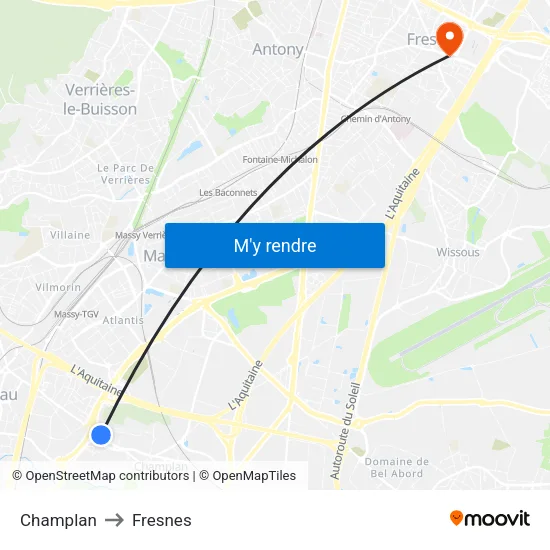 Champlan to Fresnes map